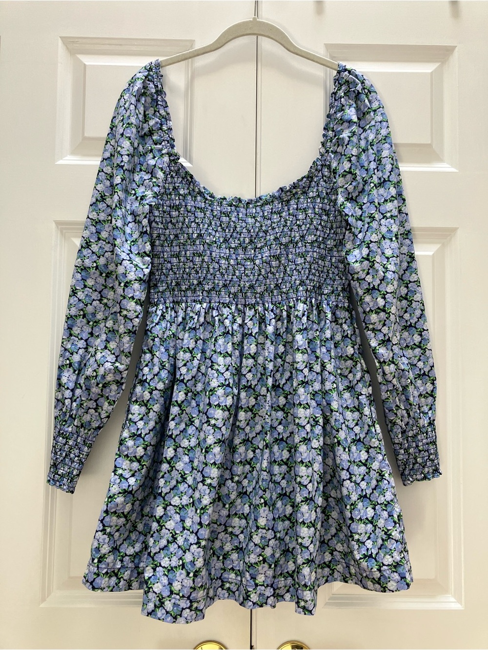 Hill House Home Norah Dress Mini Long Sleeve Floral Blue Pansy Print Large - Picture 8 of 13